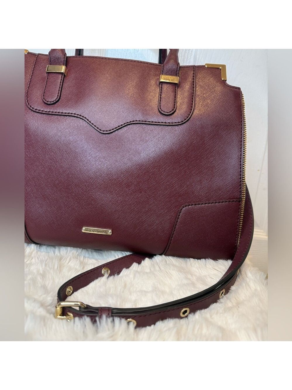 REBECCA MINKOFF SAFFIANO LEATHER TOP HANDLE CROSSBODY SATCHEL TOTE - Picture 8 of 16